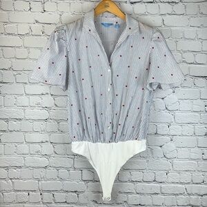 DRAPER JAMES Stars & Stripes Collared Bodysuit, Size L